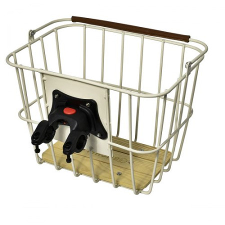 Кошик WOODY basket на руль, алюмінієвий з дерев'яним дном, швидкознімний 360 x 255 x 255 мм, білий з кріпленням BUCHEL