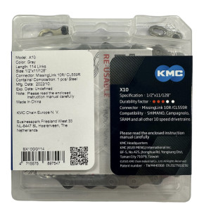 Ланцюг KMC X10 Gray 1/2 X 11/128 114 ланок з замком в боксі (60 шт в ящику), доступно від 1 шт. Photo 2
