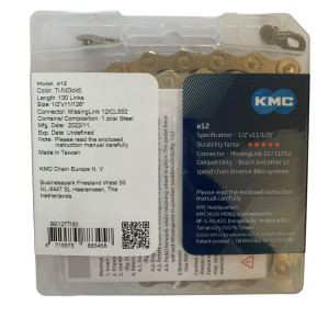 Ланцюг KMC e12 Ti-N Gold 1/2 X 11/128 130 ланок з замком в боксі доступно від 1 шт. Photo 3