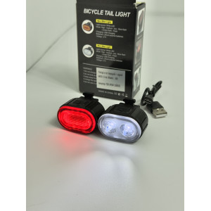 Ліхтарі к-кт передній + задній AU078 60 LM (2 по 350mAh), USB доступно від 1 шт